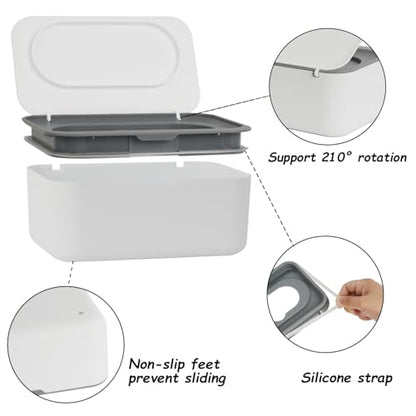 Wipes Dispenser, Wipe Holder for Baby & Adult, Seposeve Refillable Wipe Container, Keeps Wipes Clean. Non-Slip, Easy Pull Wipes Pouch Case, (Grey)
