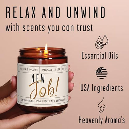 New Job Gifts for Women, Congratulations Gifts for Women - 'New Job Candle, w/Vanilla & Coconut I Job Promotion Gifts for Women I Leaving Job Gifts I Goodbye Coworker Gift I 50Hr Burn, Made in USA