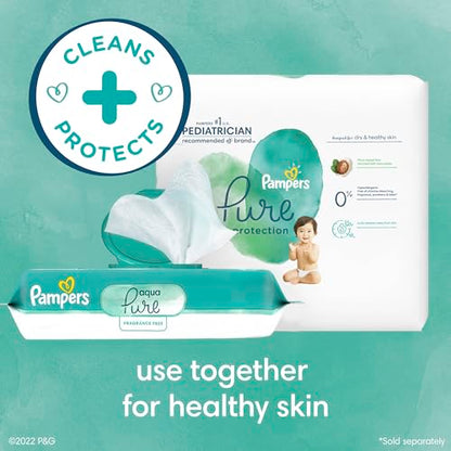 Pampers Baby Wipes Aqua Pure, 99% Water Based Wipes, Hypoallergenic and Unscented Infant Wipe, 448 Total (8 Flip-Top Packs)