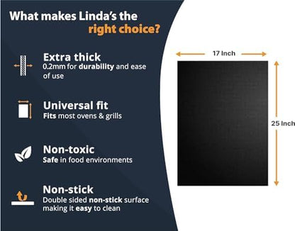 Oven Liners for Bottom of Oven - 4 Pack Large Heavy Duty Mats, 17”x25” Non-Stick Reusable Liner for Electric, Gas, Toasters, Grills - BPA & PFOA Free Kitchen Accessory to Keep It Clean (Black)