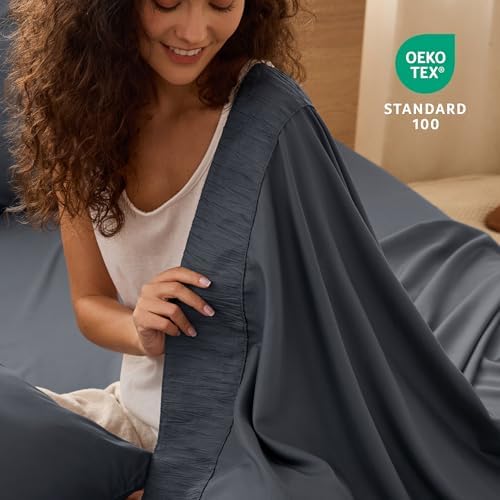 Bedsure Queen Sheet Set - 4 Pieces Soft Queen Size Sheets - Breathable & Cooling - Hotel Luxury - Easy Care Polyester Microfiber Bedding for Women, Men, Dark Grey