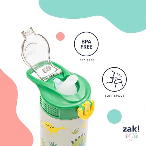 Zak Designs Bluey Sage Kids Water Bottle For School or Travel, 14oz Stainless Steel Water Bottle With Straw, Handle, and Leak-Proof, Pop-Up Spout Cover (Bluey & Bingo)