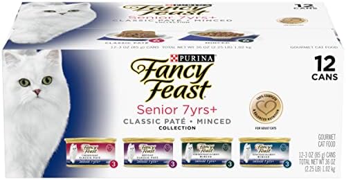 Purina Fancy Feast High Protein Senior Wet Cat Food Variety Pack, Senior 7+ Chicken, Beef & Tuna Feasts - (2 Packs of 12) 3 oz. Cans