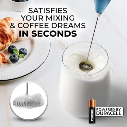 Zulay Kitchen Milk Frother Wand (2 Batteries Included), Handheld Drink Mixer - Easy-Clean & Electric Coffee Frother for Frappe, Matcha - Black/Dark Blue/Teal Blend