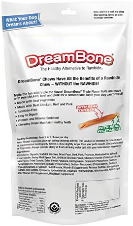 DreamBone Triple Flavor Rolls 6 Count, Rawhide-Free Chews for Dogs