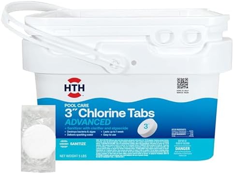 HTH 42052W Pool Care 3" Chlorine Tabs Advanced, Individually Wrapped Tablets - Swimming Pool Sanitizer with Clarifier & Algaecide, Destroys Bacteria & Algae, Delivers Clear Water All Season, 5 lbs