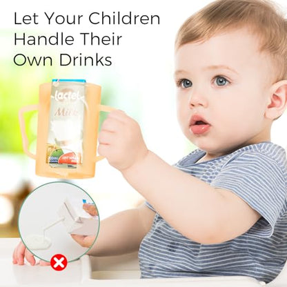 Momcozy Squeeze Pouch Holder for Food Pouches and Drink Boxes, Baby Pouch Holder Allows Baby to Self-feed and Avoid Messes, Baby Food Pouch Holder Handle is Easy to Grip, Comfortable, Green&Orange