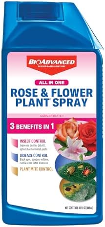 BioAdvanced All-in-One Rose & Flower Plant Care, Concentrate, 32 Ounce, Aphid Spray for Outdoor Plants, Fungicide for Plants
