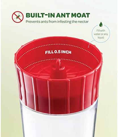 Hummingbird Feeder 10 oz [Set of 2] Plastic Feeders for Outdoors, with Built-in Ant Guard - Circular Perch with 5 Feeding Ports - Wide Mouth for Easy Filling/2 Part Base for Easy Cleaning