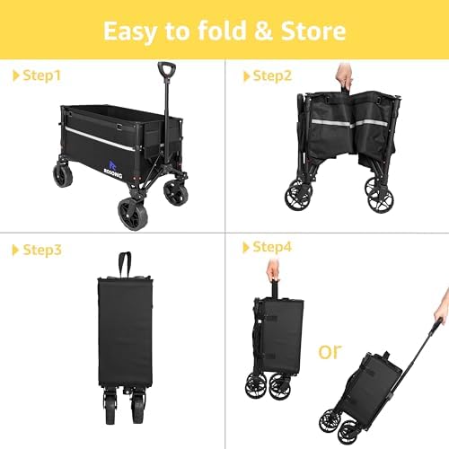 Collapsible Wagon Cart with Wheels Foldable - Folding Utility Heavy Duty Wagons Carts for Grocery Sports Garden Shopping Camping