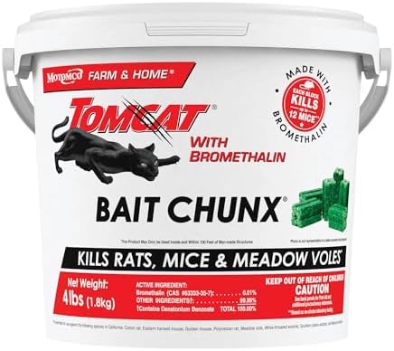 Tomcat with Bromethalin Bait Chunx Pail, Rat and Mice Control for Agricultural Use and Professional Applicators, 4 lbs.