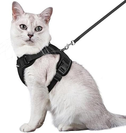 rabbitgoo Cat Harness and Leash for Walking, Escape Proof Soft Adjustable Vest Harnesses for Cats, Easy Control Breathable Reflective Strips Jacket, Black, M