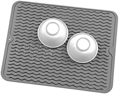 Silicone Dish Drying Mat for Multiple Usage,Easy clean,Eco-friendly,Heat-resistant Silicone Mat for Kitchen Counter or Sink,Refrigerator or drawer liner Grey L 16 inches x 12 inches