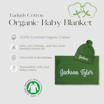 Personalized Baby Blanket, 100% Organic GOTS Certified Cotton, Customized Swaddle Blanket with Name, Receiving Blankets for Boys and Girls, Perfect Custom Gifts for Newborns, Kids and Baby Showers