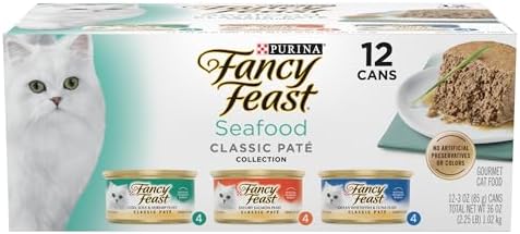 Purina Fancy Feast Seafood Classic Pate Collection Grain Free Wet Cat Food Variety Pack - (2 Packs of 12) 3 oz. Cans