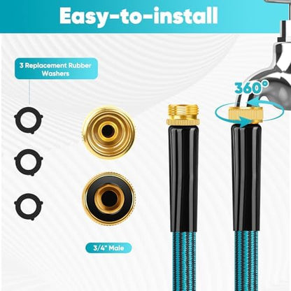 Garden Hose 50ft, Non-Expanding Water Hose Ultra Lightweight, Kink-Free, Sturdy, Flexible, Abrasion Resistant Hose for Yard, Lawn, Outdoor, Marine and Camper