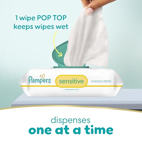 Pampers Baby Wipes, Sensitive, Water Based Wipe, Clinically Proven, Hypoallergenic, and Unscented for Babies, 1008 Wipes Total (12 Flip-Top Packs) [Packaging May Vary]