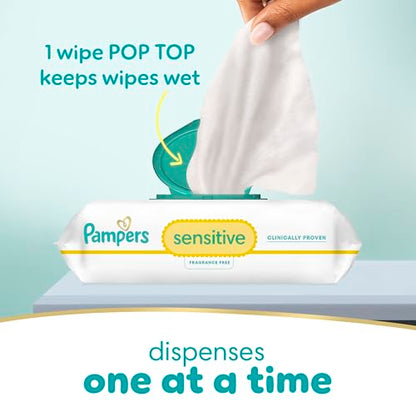 Pampers Baby Wipes, Sensitive, Water Based Wipe, Clinically Proven, Hypoallergenic, and Unscented for Babies, 1008 Wipes Total (12 Flip-Top Packs) [Packaging May Vary]