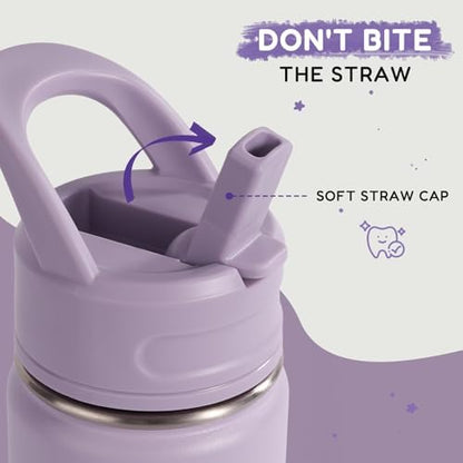 12oz Kids Water Bottle for School, Toddler Bottles with Straws, Stainless Steel Vacuum Insulated Water Bottle for Boys&Girls, Leak-Proof, BPA-Free, Purple