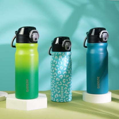 BJPKPK 18oz Insulated Water Bottle With Straw Stainless Steel Double Wall Water Bottles BPA Free Leak Proof Thermos With Lockable Flip Lid And Soft Silicone Spout,Laguna