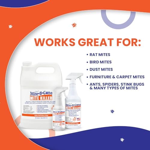 Mite Killer Spray by Mite-B-Gone — Kills Human Mites, Bird, Dust, Spider, Rat, Turkey, Carpet Mites. Treatment for Homes, Furniture, Bedding, Auto & Animals | Non-Toxic | Kid & Pet Safe | 16oz Spray