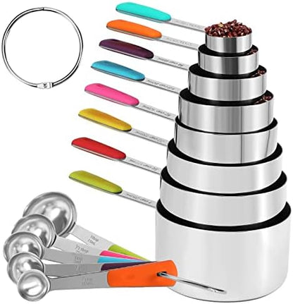13-Piece Measuring Cups and Spoons Set Stainless Steel for Cooking & Baking (8Cups+5Spoons）
