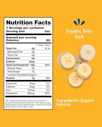 Amara Organic Baby Food - Stage 1 - Banana - Baby Cereal to Mix With Breastmilk, Water or Baby Formula - Shelf Stable Baby Food Pouches Made from Organic Fruit - 7 Pouches, 3.5oz Per Serving