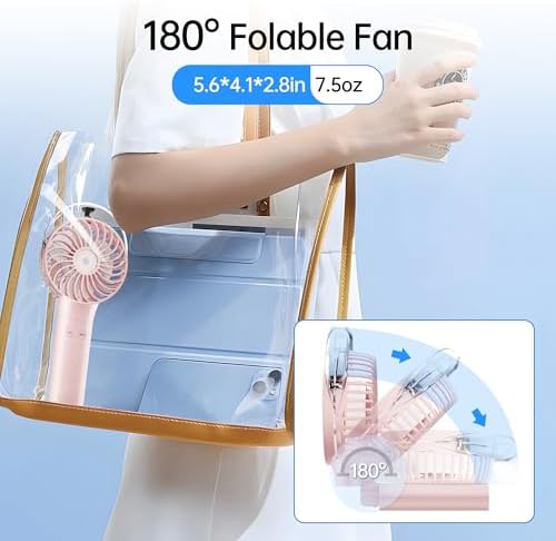 PANERGY Handheld Misting Fan – Rechargeable Battery Operated,Handheld Personal Fan with Mist Spray, Electric Hand Fans, 180° Foldable Mister Fans for Travel, Camping, Disney, Concerts, Office(Pink)