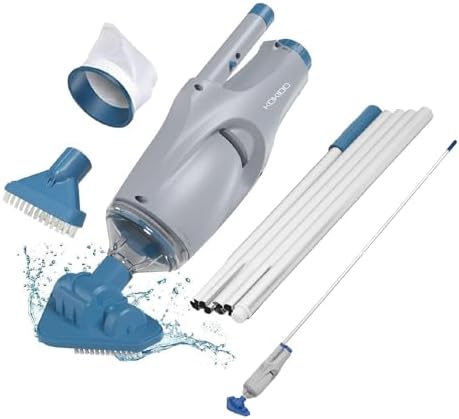 KOKIDO (2025) Rechargeable Handheld Pool Vacuum, Aluminum Pole and 2 Brush Heads, 10GPM flowrate Ideal for Pools up to 20ft, Cordless 60 mins Spot Cleaning, Above Ground Pool, Hot Tub & Spa XV110