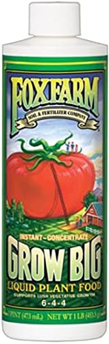 FoxFarm Grow Big Liquid Plant Food - Bloom Fertilizer for Flowers, Fruits, and Vegetables, Perfect for Indoor & Outdoor Potted Plants, NPK 6-4-4 (Pint)