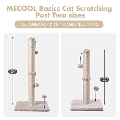 MECOOL Cat Scratching Post Premium Basics Kitten Scratcher Sisal Scratch Posts with Hanging Ball 22in for Kittens or Smaller Cats (22 inches for Kitten, Beige)