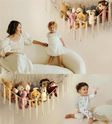 Stuffed Animal Storage Hammock Net - Toy Hammock Net for Stuffed Animals Corner - Hanging Stuff Animal Organizer Holder Large Size Baby Nursery Room Decor