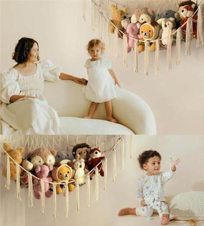 Stuffed Animal Storage Hammock Net - Toy Hammock Net for Stuffed Animals Corner - Hanging Stuff Animal Organizer Holder Large Size Baby Nursery Room Decor