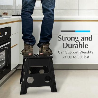 Handy Laundry Folding Lightweight Step Stool is Sturdy Enough to Support Adults and Safe Enough for Kids. Opens Easy with One Flip. Great for Kitchen, Bathroom or Bedroom. (Black- 13 inch)