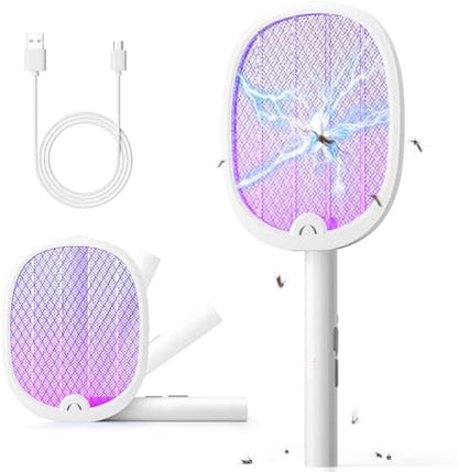 YISSVIC Electric Fly Swatter Foldable Bug Zapper Racket 2 in 1 Mosquito Killer with Purple Attractant Light Rechargeable 1800mAh for Indoor Home Backyard Patio Camping