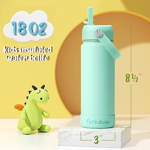 Fimibuke Kids Insulated Water Bottle - 18oz BPA-FREE 18/8 Stainless Steel Kid Cup with Straw Travel Tumbler Leak Proof Double Wall Vacuum Toddler Water Bottle for School Boy Girl（2 Pack, Candy/Bubble）