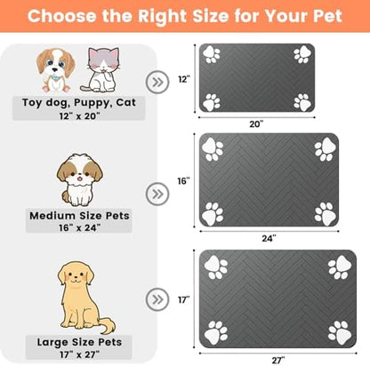 Pet Feeding Mat-Absorbent Pet Placemat for Food and Water Bowl, with Waterproof Rubber Backing, Quick Dry Water Dispenser Mat for Dog and Cat (17"x27", Striped Dark Gray)