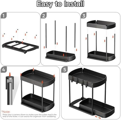 2 Pack Multi-Purpose Pull-Out Storage Organizers, Under Sink Organizers and Storage for Bathroom & Kitchen, Under Cabinet Organizers and storage, 12.8 Inch, Black