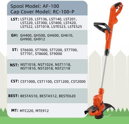 10 Pack Weed Eater String Compatible with Black+Decker, AF-100 0.065" Weed Wacker String Refill 240ft Automatic Feed String Trimmer Replacement Spool Line for Black&Decker(8 Spool+2 Cap+2 Spring)