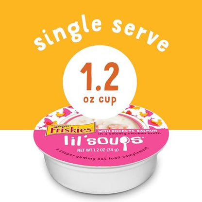 Purina Friskies Grain Free Wet Cat Food Lickable Cat Treats Variety Pack, Lil' Soups With Salmon, Tuna or Shrimp - (Pack of 30) 1.2 oz. Cups