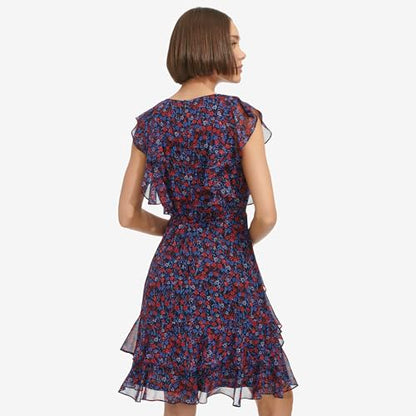 Tommy Hilfiger Women's Dress Fit and Flare,Sky Captain/Guava,16