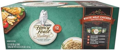 Purina Fancy Feast Wet Cat Food Variety Pack, Medleys White Meat Chicken in Sauce Collection - (Pack of 12) 3 oz. Cans