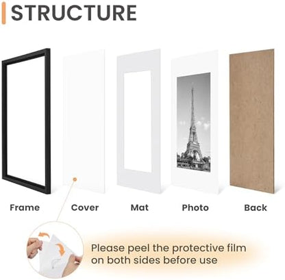 upsimples 8x10 Picture Frame Set of 5, Display Pictures 5x7 with Mat or 8 x 10 Without, Wall Gallery Photo Frames, Black