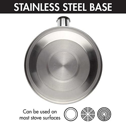 Primula Stewart Whistling Stovetop Tea Kettle Food Grade Stainless Steel, Hot Water Fast to Boil, Cool Touch Folding, 1.5-Quart, Brushed with Black Handle