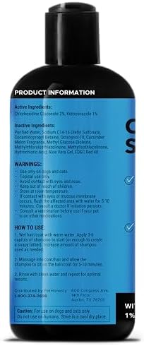 Chlorhexidine Cat & Dog Seasonal Itch Relief Shampoo, for Allergies, Itching, Skin and Coat Supplement, Helps Shedding, Hot Spots, Deodorizing Dog Shampoo & Grooming Supplies,16oz