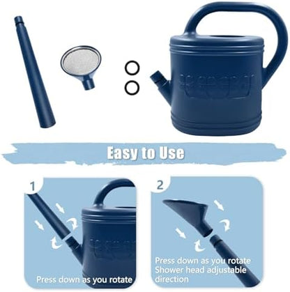 2 Gallon Watering Can, Outdoor Watering Can for Plants, Garden Water Can with Removable Long Spout and Stainless Steel Sprinkler Head, Large Water Can for Greenhouse Flowers Plants (Dark Blue)