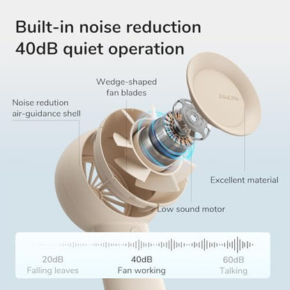 JISULIFE Handheld Portable Turbo Fan [16H Max Cooling Time], 4000mAh USB Rechargeable Personal Battery Operated Mini Small Pocket Fan with 5 Speeds for Travel/Outdoor/Vacation/Concerts - Brown