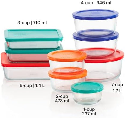 Pyrex Simply Store 9-Pack Mixed Sized Glass Food Storage Set, Round & Rectangular Containers With Lids, BPA-Free, Dishwasher & Microwave Safe