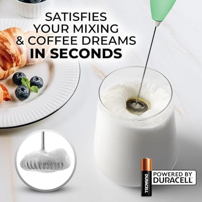 Zulay Kitchen Milk Frother Wand (2 Batteries Included) - Easy-Clean Drink Mixer - Electric Coffee Frother for Frappe, Matcha - Ocean Spray