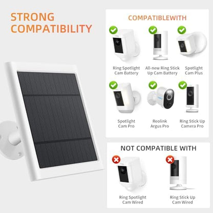 Solar Panel for Ring Camera, 2 Pack 4W Solar Charger Compatible with Rings Spotlight &All-New Stick Up Outdoor Cam Battery, 10ft Long Cable with USB-C to Ring Barrel Plug Adapter
